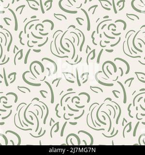 Wildflower nahtlose Vektor-Muster Hintergrund. Salbei grüne Wiese Blumen texturellen Hintergrund. Handgezeichnete Linienkunst skizzieren botanisches Design. Garten Stock Vektor
