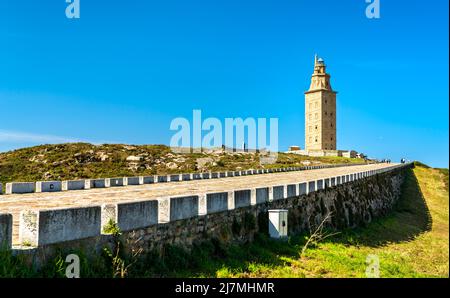 Der Turm des Herkules, ein antiker römischer Leuchtturm in Einem Coruna, Spanien Stockfoto