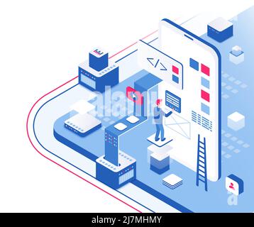 Mobile Software-Benutzeroberfläche und Experience Design. Web-Layout-Anwendungsentwicklungsservice Stock Vektor