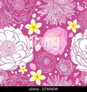 Nahtloser rosa Hintergrund mit zarten Blüten. Vektorgrafik Stock Vektor
