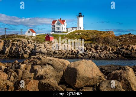 Der Leuchtturm Nubble Point am Cape Neddick, Maine Stockfoto