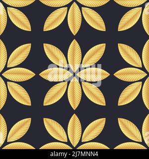 Elegante goldene Blätter nahtlose Muster Vektor Hintergrund. Im luxuriösen Stil mit Blattgold im Hintergrund. Stock Vektor