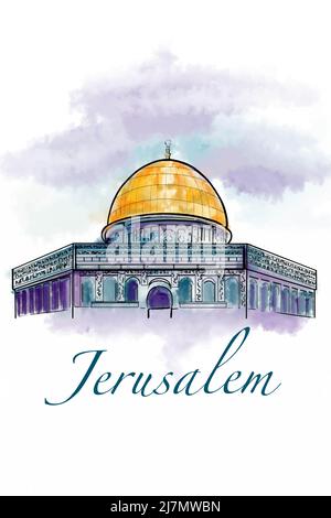 Jerusalem Illustration, Zeichnung, Wasserfarbe, Logo, Symbol. Stockfoto