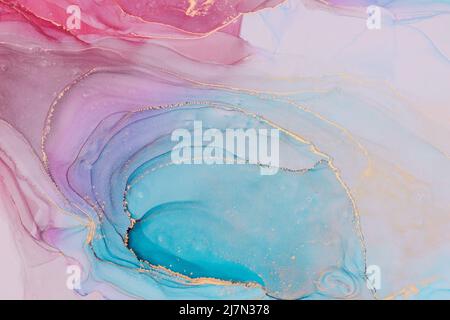 Abstrakte flüssige Tinte Malerei Hintergrund in rosa blauen Farben. Stockfoto
