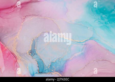 Abstrakte flüssige Tinte Malerei Hintergrund in rosa blauen Farben. Stockfoto