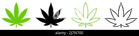 Symbole für Cannabisblätter. Marihuana-Symbole. Vektordarstellung auf weißem Hintergrund isoliert Stock Vektor