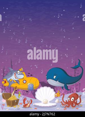 Cartoon Unterwasserwelt mit Korallen, Fischen und Meereslebewesen. Cartoon Unterwasserwelt mit Korallen, Fischen und Meereslebewesen. Stock Vektor