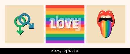 Set mit minimalistischen LGBT-Bannern. Homosexuell Beziehung Geschlecht Symbol. Vektorgrafik. Stock Vektor