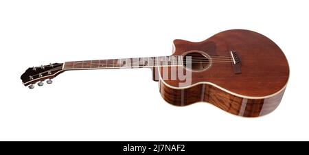 Akustischer Gitarrenweg isoliert auf Weiß Stockfoto