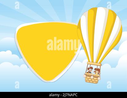 Cartoon Kinder in einem Heißluftballon am Himmel. Design von Infografik-Vorlagen. Stock Vektor