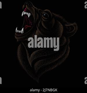 Das Vector Logo trägt für T-Shirt-Design oder Outwear. Jagdstil tragen Hintergrund. Diese Zeichnung wäre schön, auf dem schwarzen Stoff oder der Leinwand zu machen Stock Vektor