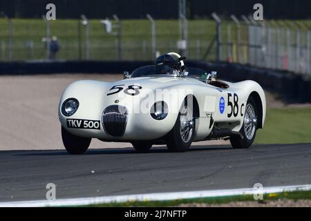 Hans Martin Schneeberger, Jaguar C-Type, Jaguar Classic Challenge für Jaguar Autos vor 1966, ein sechzigminütiges Rennen mit der Option eines zweiten Fahrers, tun Stockfoto