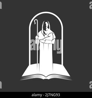 Christliche Illustration. Kirchenlogo. Jesus Christus ist der gute Hirte. Stock Vektor