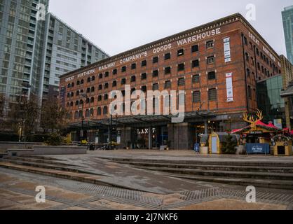 Great Northern Warehouse, ein denkmalgeschütztes Gebäude der Klasse II*, befindet sich in Deansgate, Manchester, Greater Manchester, Großbritannien. Stockfoto
