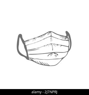 Chirurgische Maske, handgezeichnete Vektor-Doodle-Illustration einer Gesichtsmaske, die von Menschen gegen COVID-19 verwendet wird. Stock Vektor