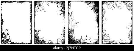 Set mit vier A4 Blumenrahmen im Grunge-Stil für Ihr Design. Stock Vektor