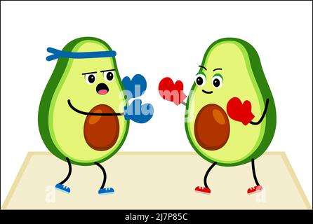 Zwei Avocados sind im Boxsport engagiert. Stock Vektor