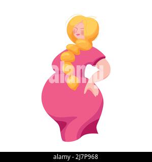 Nettes Blonde Schwangeres Mädchen mit langen Haaren Rosa Kleid Stock Vektor