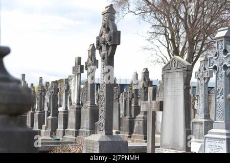 Grabsteine und Grabstätten auf dem Glasnevin Cemetery in Dublin, Irland. Stockfoto