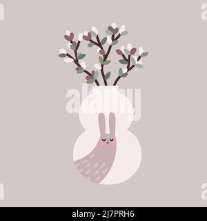 Osterhase Vase mit Frühlingszweigen Stock Vektor