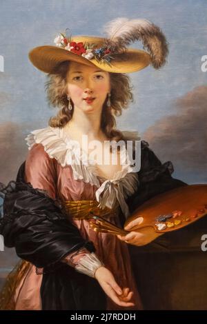 Gemälde mit dem Titel „Selbstporträt in einem Strohhut“ von der französischen Künstlerin Elisabeth Louise Vigee Le Brun aus dem Jahr 1782 Stockfoto