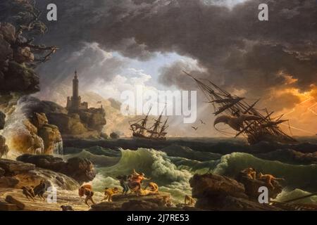 Gemälde mit dem Titel „A Shipwreck in Stormy Seas“ des französischen Künstlers Claude-Joseph Vernet aus dem Jahr 1773 Stockfoto