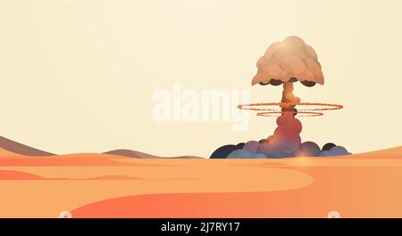 Nukleare Explosion steigende Feuerball von atomaren Pilzwolke in der Wüste Apokalipce Detonation gefährliche Zerstörung stoppen Krieg Stock Vektor