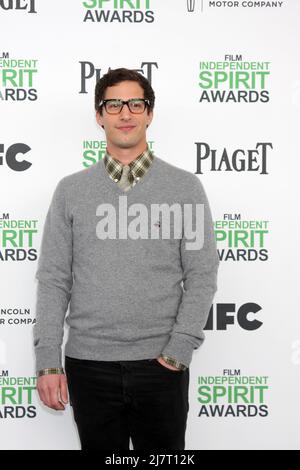 LOS ANGELES - MAR 1: Andy Samberg bei den Film Independent Spirit Awards im Tent on the Beach am 1. März 2014 in Santa Monica, CA Stockfoto