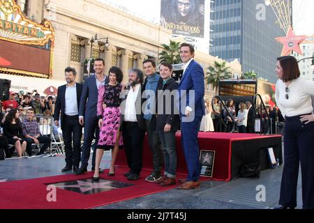 LOS ANGELES - DEZ 8: Andy Serkis, Richard Armitage, Evangeline Lilly, Sir Peter Jackson, Orlando Bloom, Elijah Wood, Lee Pace bei der Peter Jackson Hollywood Walk of Fame Zeremonie im Dolby Theater am 8. Dezember 2014 in Los Angeles, CA Stockfoto