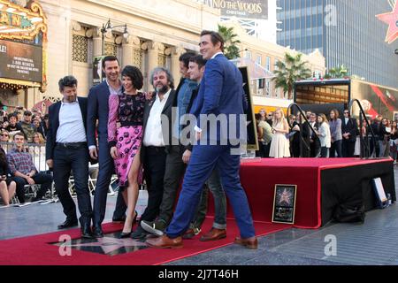 LOS ANGELES - DEZ 8: Andy Serkis, Richard Armitage, Evangeline Lilly, Sir Peter Jackson, Orlando Bloom, Elijah Wood, Lee Pace bei der Peter Jackson Hollywood Walk of Fame Zeremonie im Dolby Theater am 8. Dezember 2014 in Los Angeles, CA Stockfoto