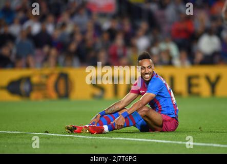 Barcelona, Spanien, 10/05/2022, FC BARCELONA / RC CELTA Barcelona, Spanien, 10. Mai 2022. Pierre-Emerick Aubameyang (25) vom FC Barcelona während des spanischen La Liga-Spiels zwischen dem FC Barcelona und RC Celta im Camp Nou Stadium. Stockfoto