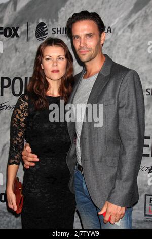 LOS ANGELES - SEP 30: Sarah-Jane Potts, Joseph Millson bei der 'Gracepoint' Premiere Party im LACMA am 30. September 2014 in Los Angeles, CA Stockfoto