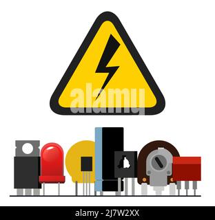 Satz von Funkkomponenten. Element für Funkschaltung. Logo, Logo und elektrisches Spannungssymbol. Objekt auf weißem Hintergrund isoliert. Elektronik Stock Vektor