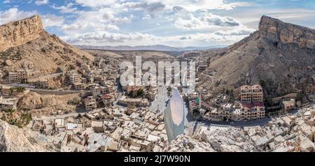 Panoramablick auf die Stadt Maaloula, Syrien Stockfoto