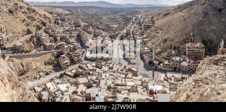 Panoramablick auf die Stadt Maaloula, Syrien Stockfoto