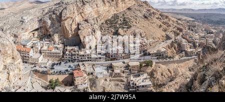 Panoramablick auf die Stadt Maaloula, Syrien Stockfoto