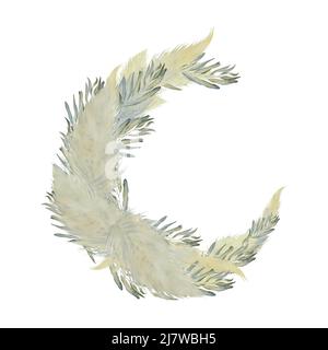 Aquarell Boho Sommer elegante Anordnung mit handbemalten Pampas Gras und wilden Olivenzweig. Romantischer Rahmen für eine Hochzeit. Böhmische Postkarte Stockfoto