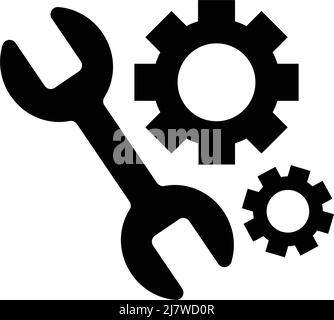 Schraubenschlüssel und Zahnradsilhouette Icon Set. Vektor. Bearbeitbarer Vektor. Stock Vektor