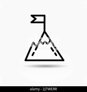 Berg mit Flagge auf einem Peak-Vektor-Symbol, Flagge auf der Spitze des Berges Stock Vektor