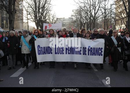 Paris : Manifestation contre le projet de loi anti-avortement en Espagne 01er février 2014. Grande Loge féminine de France Stockfoto