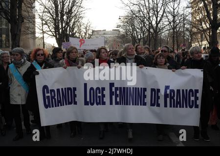 Paris : Manifestation contre le projet de loi anti-avortement en Espagne 01er février 2014. Grande Loge féminine de France Stockfoto