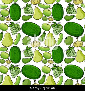 Nahtloses Hintergrunddesign mit grüner Darstellung von Obst und Gemüse Stock Vektor