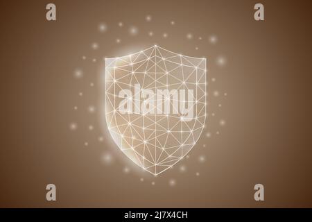 Schilde Low-Poly-Symbol mit weißen verbundenen Punkten. 3D geometrische polygonale Cyber-Sicherheit. Schützen, Virenschutzdesign Vektorgrafik. Stock Vektor