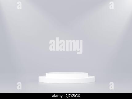 Minimalistische Plattform mit Highlights auf weißem Hintergrund. 3D Rendering. Stockfoto