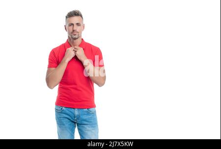 Hübscher Mann mit grizzled Haar in Hemd isoliert auf weißem Hintergrund Stockfoto