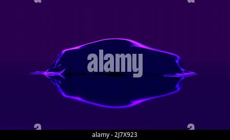 Präsentation des Autos mit Tuch auf Dunkel bedeckt beleuchtet von Violet Neon Light Hintergrund. 3D Rendern. Stockfoto