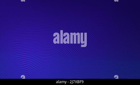 Wellige blaue Linien auf violettem oder dunkelblauem Hintergrund. Moderner und trendiger abstrakter Hintergrund in 4K Auflösung. Fließlinien-Muster. Stockfoto