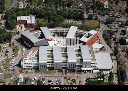 Luftaufnahme des Pinderfields General Hospital, Wakefield, West Yorkshire Stockfoto