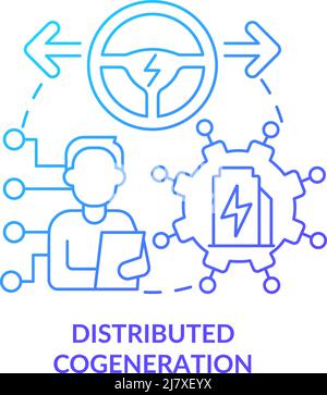 Symbol für das Konzept der verteilten Kraft-Wärme-Kopplung mit blauem Gradienten Stock Vektor