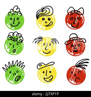 Satz von Emotionen grün gelb rot Qualität Score. Emotion Karte mit lustigen Cartoon Gesichter Illustration Vektor Stock Vektor